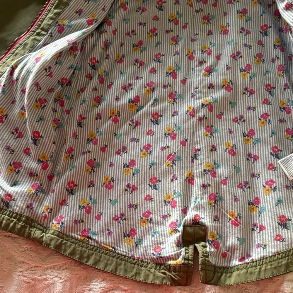 Baby Gap Girls Olive Green Hooded Jacket Gently Loved 5 Floral Lining
